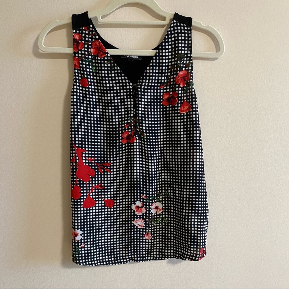 Express Floral Checkered Sleeveless Top XS
